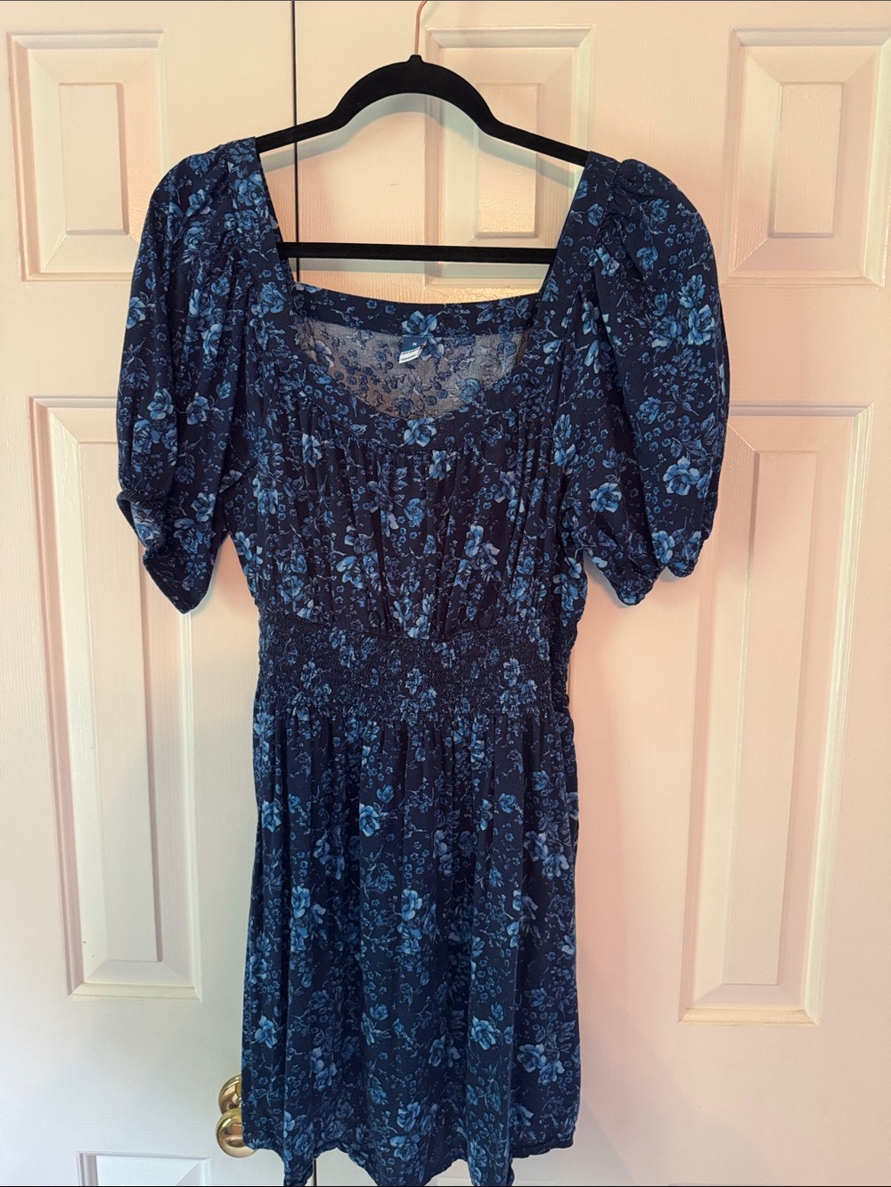 Old Navy Navy Blue Floral Puff Sleeve Midi Dress